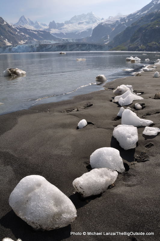 Ice chunks on beach in Johns Hopkins Inlet.