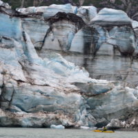 Kayaking past the Lamplugh Glacier in Glacier Bay.