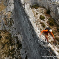 The crux section of the Bernia Ridge traverse. Click on the photo to view the complete gallery.