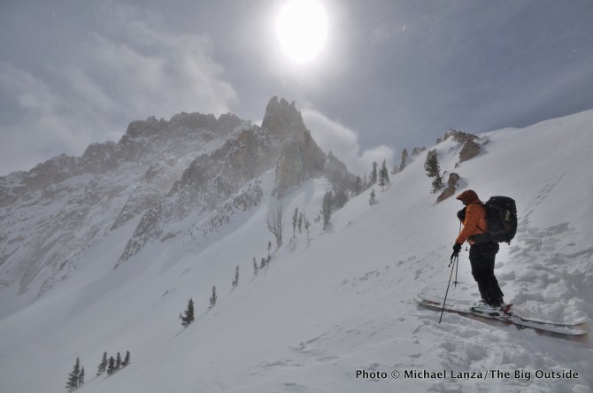 Backcountry skiing below Mt. Heyburn, Sawtooth Mountains, Idaho.
